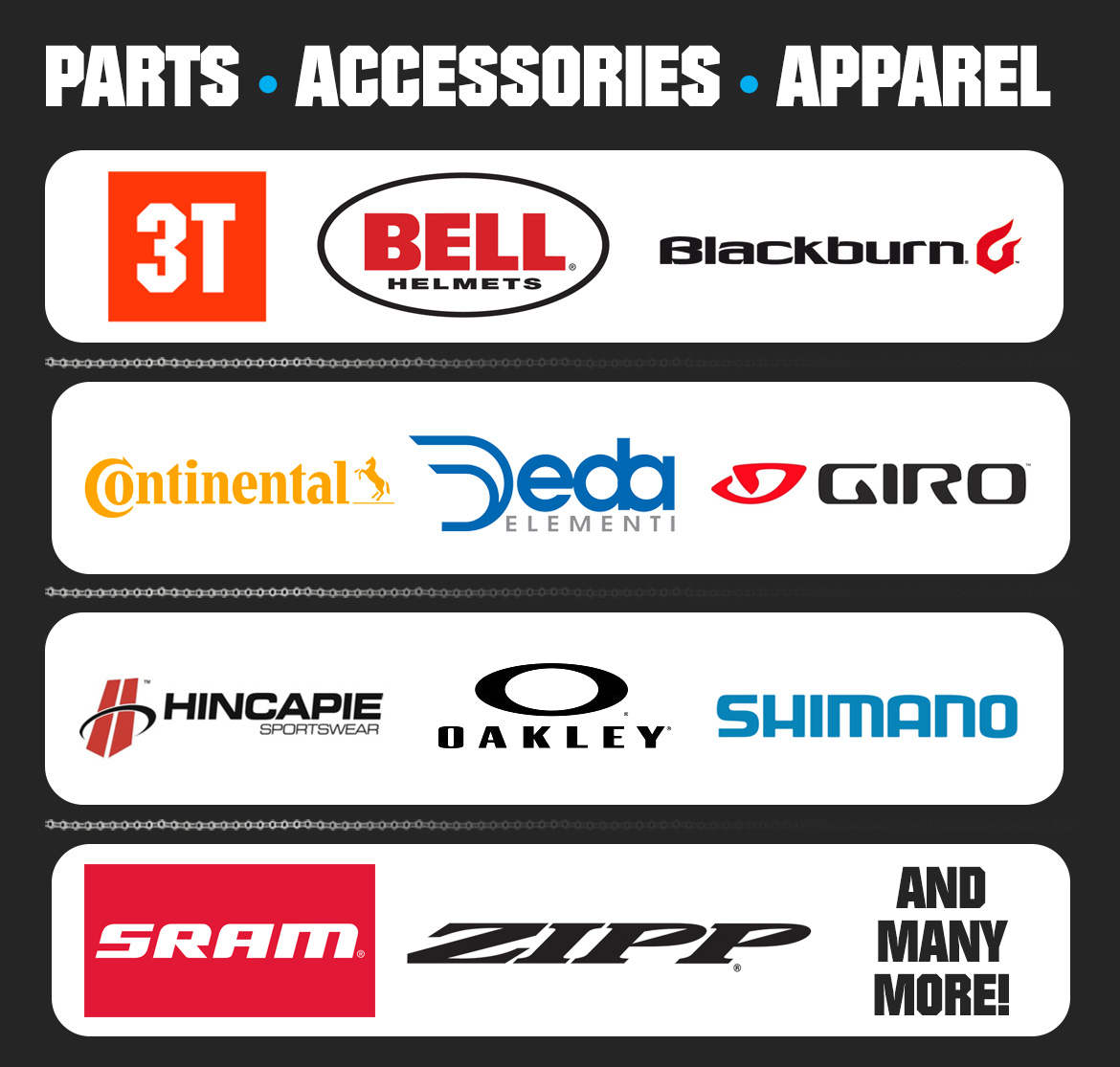 Bicycle Parts Acessories and Apparel Indianapolis. Bell, Zipp, Sram, Shimano, Hincapie, Scott, Blacburn, Oakley, 3T